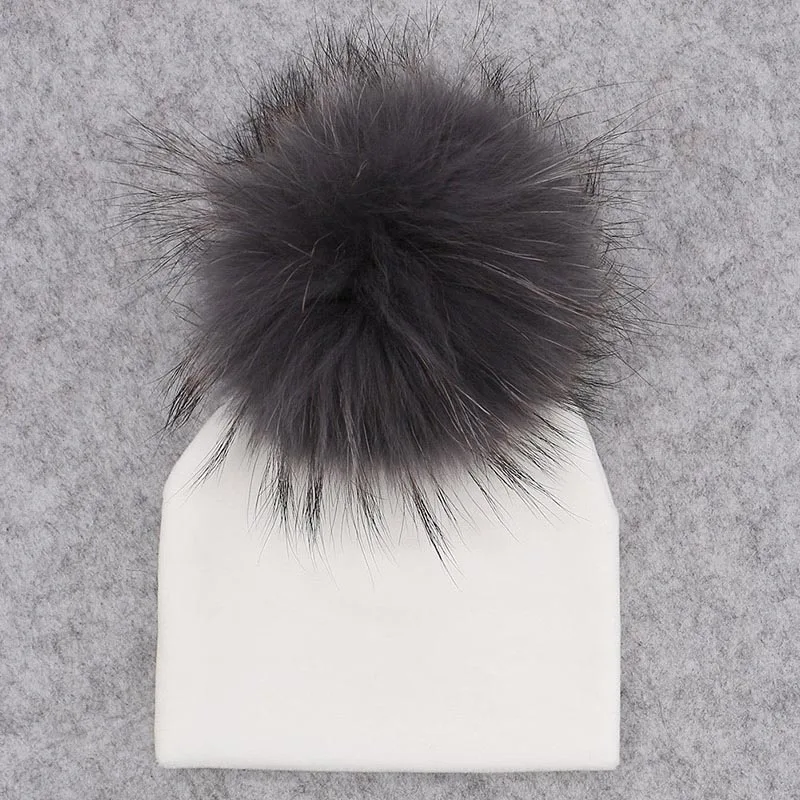 white No4 GZHILOVINGL Real Fur Pom Pom Baby Girls Boys Hat Warm Winter Knitted Velvet Hat Toddler Kids Soft Thick Flannel Beanies Pompoms - Цвет: white No4