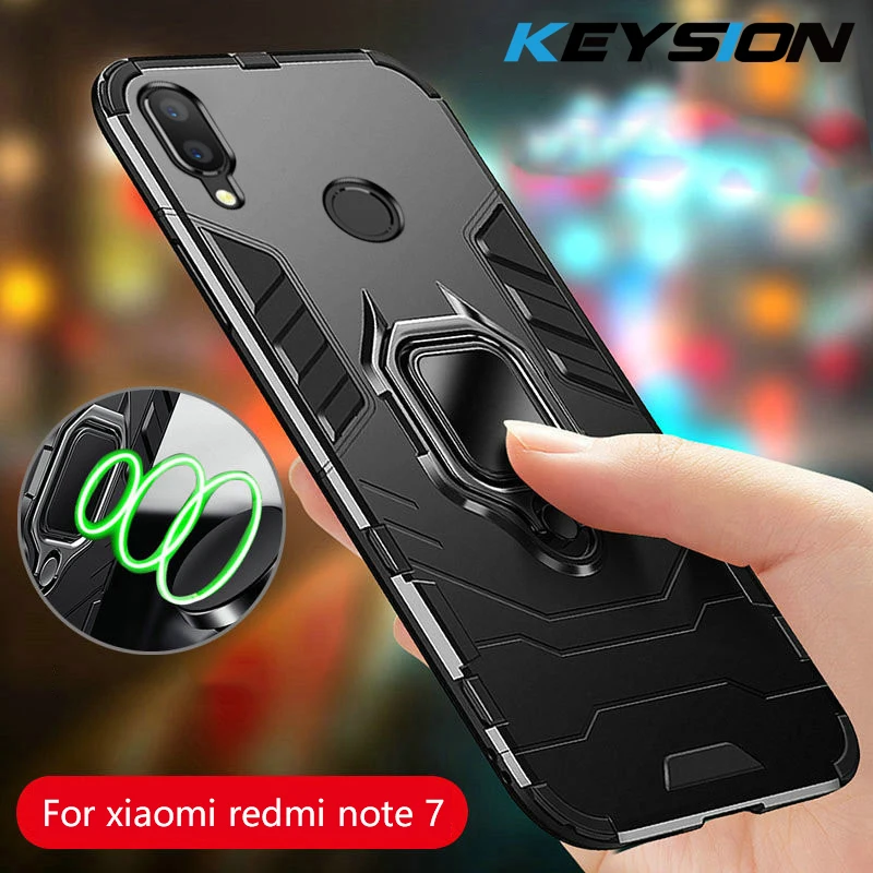 

KEYSION Phone Case for Xiaomi Redmi Note 7 6 5 Pro Finger Ring Magnetic Car Holder Anti-knock Bumper Back Cover For Redmi 7 6A 6