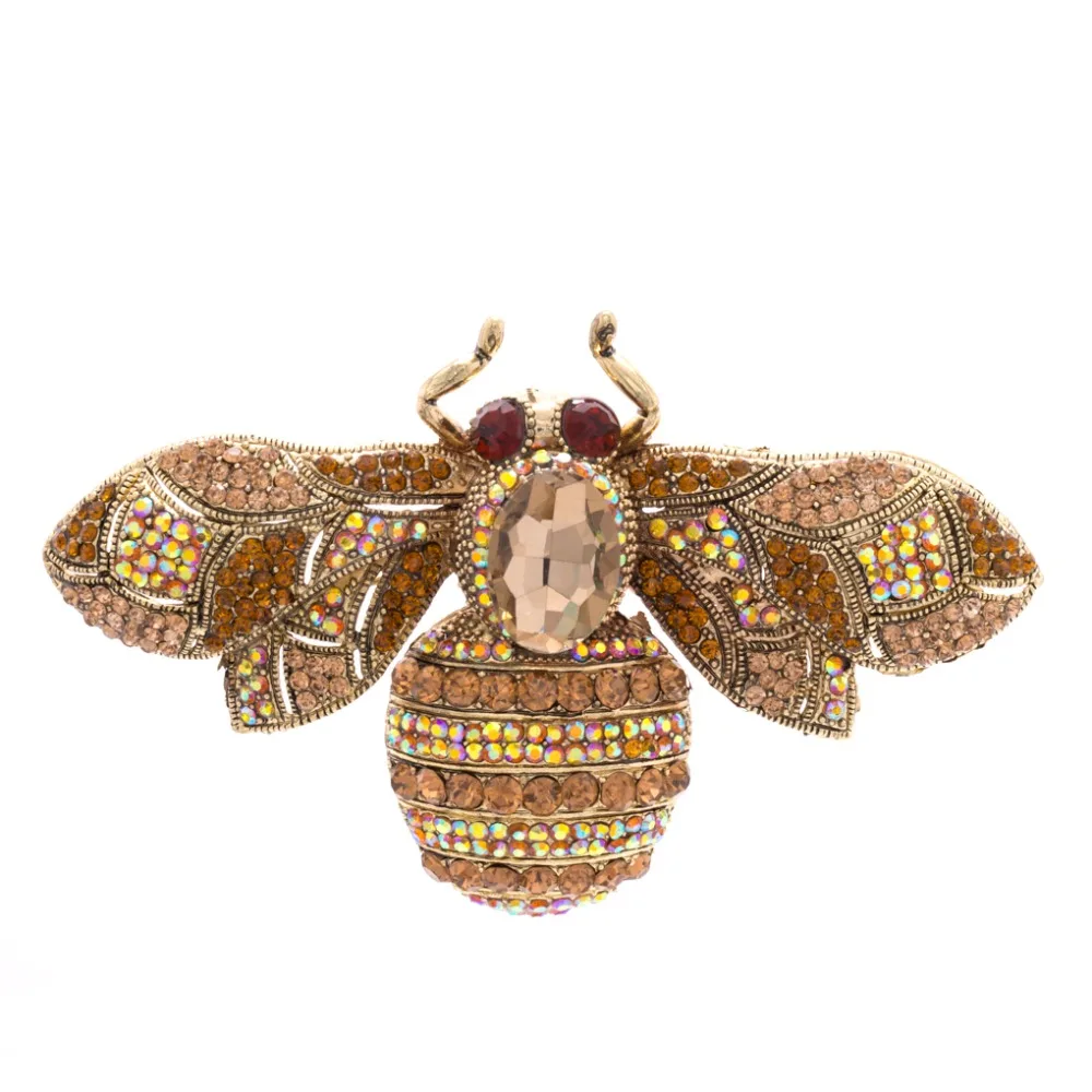 Мода Винтаж Ретро пчела коричневые Стразы Кристалл насекомое Брошь булавка