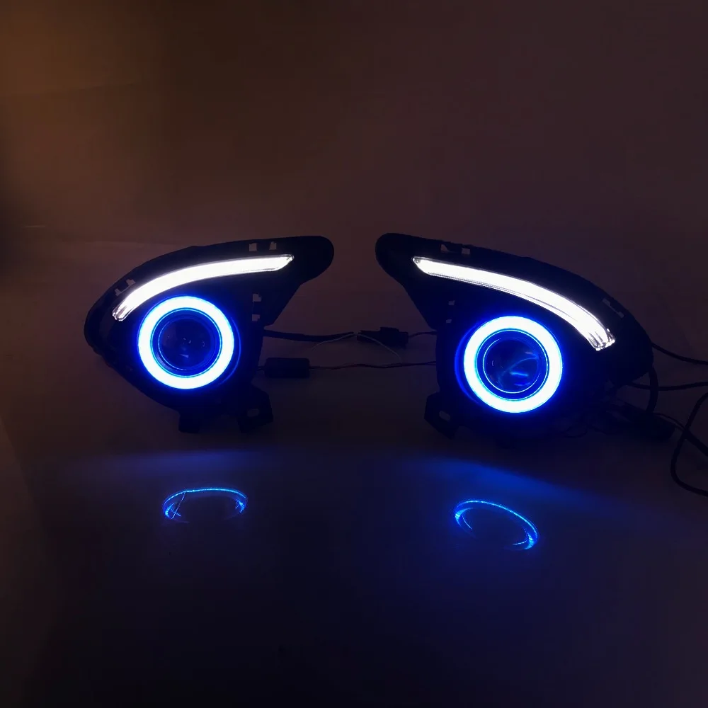 RQXR противотуманная фара вождение свет в сборе для Mazda 2 demo cob angel eye led дневные ходовые огни сигнал поворота синий ночной режим