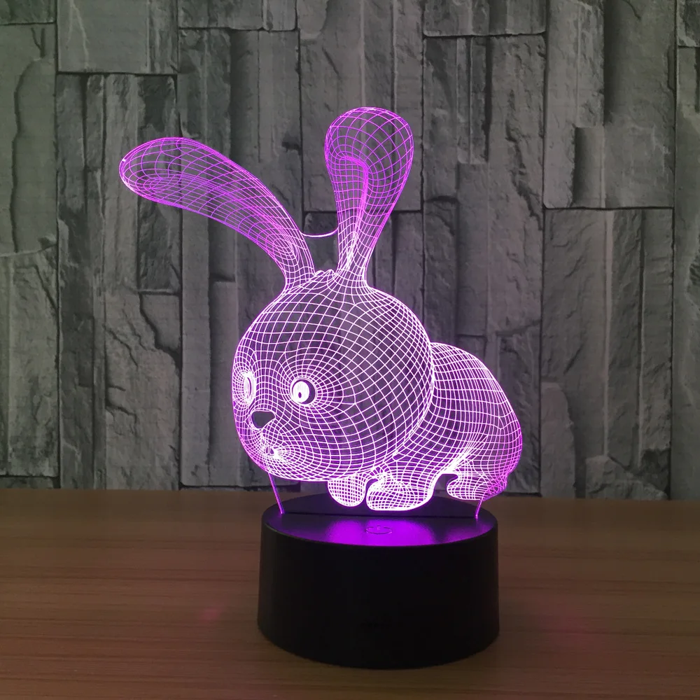 Кролик 3D лампа ночник USB LED сенсорный 7 видов цветов изменение акрил для детей