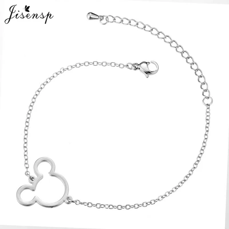silver bracleet Jisensp браслеты с Микки-животными из нержавеющей стали для женщин, повседневные ювелирные изделия, Золотая Бабочка, очаровательный браслет для женщин, свадебный подарок - Окраска металла: silver bracleet