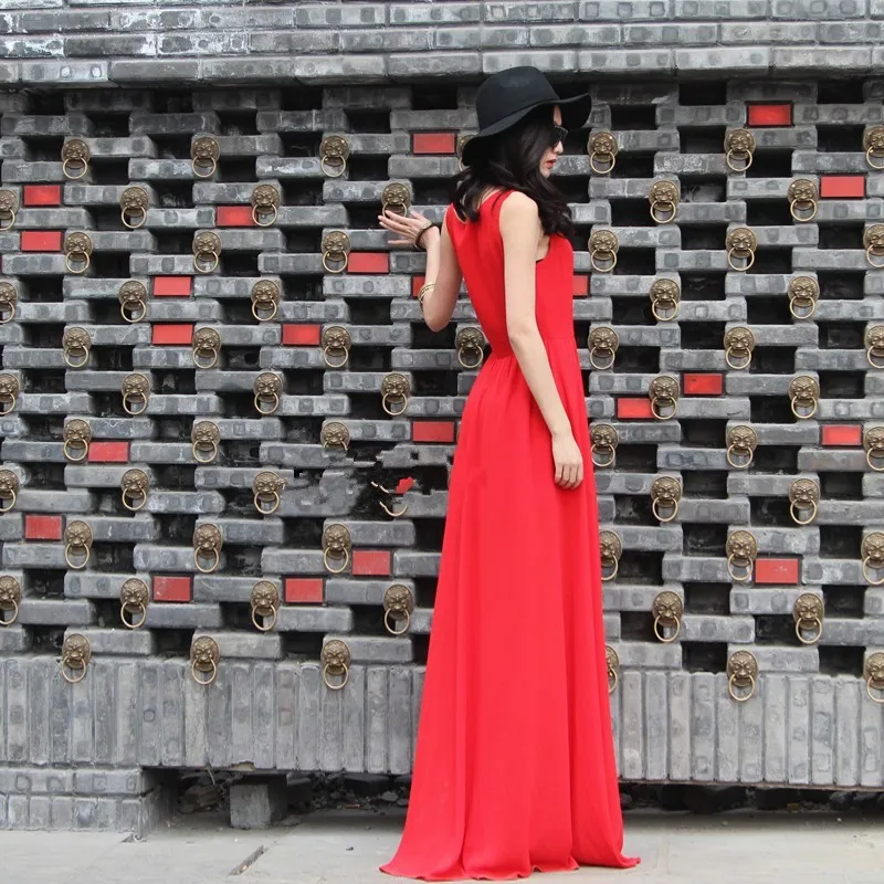 WBCTW сексуальное пляжное платье эластичный пояс без рукавов повседневное длинное