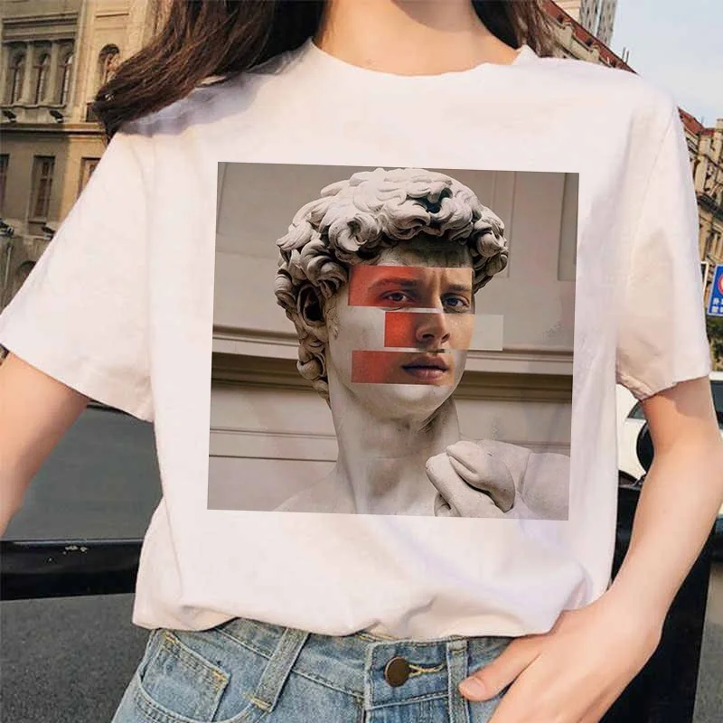 Michelangelo Vaporwave Футболка женская футболка женская Давид каваи корейский harajuku Графический ulzzang 90s эстетические рубашки