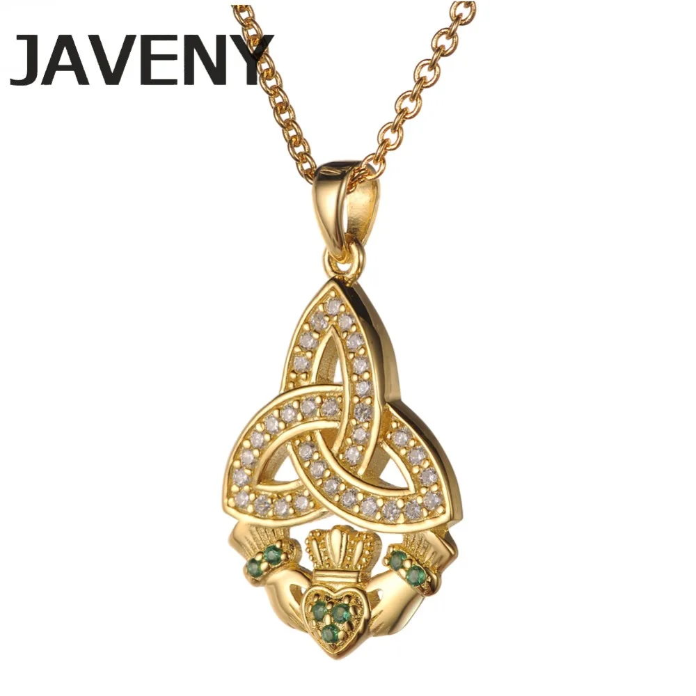 

925 Sterling Silver Jewelry Green Cubic Zirconia Irish Keltic Knot Claddagh Women Wedding Pendant Necklaces 10pcs Lots Wholesale