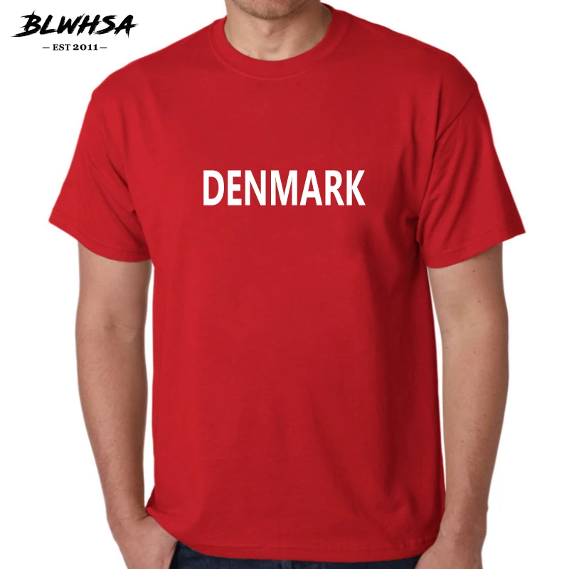 

BLWHSA Denmark Men T Shirt Russia T-shirt Top Fans Short Sleeve O-neck DENMARK Letters Printed Cheer Tee