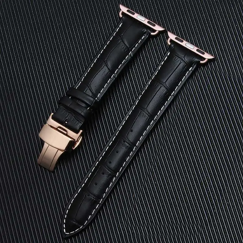 Ремешок из натуральной кожи для Apple Watch iWatch Series 1 2 3 браслет наручных часов черный и