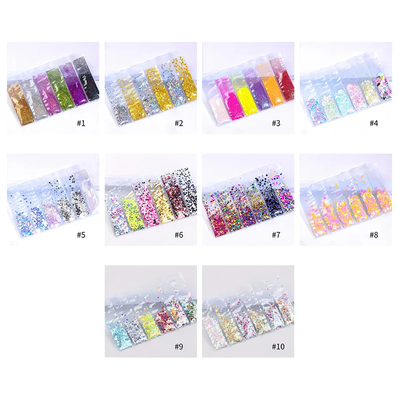 6 Patterns/Bag Holographic Nail Glitter Sequins Powder Mixed Size Nail Pigment Dust Colorful Flakes 3D Nail Art Decoration DIY