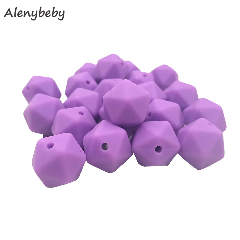 Purple 50pc 17mm Silicone Teether Beads Safe Icosahedron Shaped Candy Mix Color Teething Silicone Bead Toy BPA Free DIY Necklace Making - Цвет: Purple