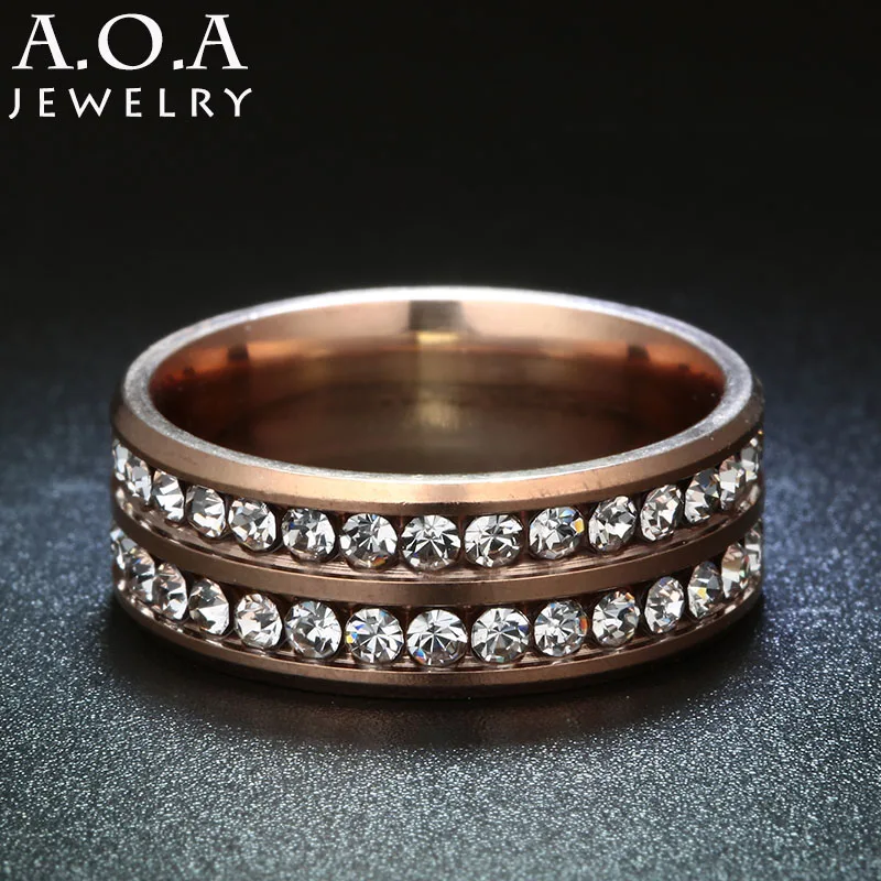 Модные брендовые двухрядные кольца из фианита для женщин кольцо нержавеющей