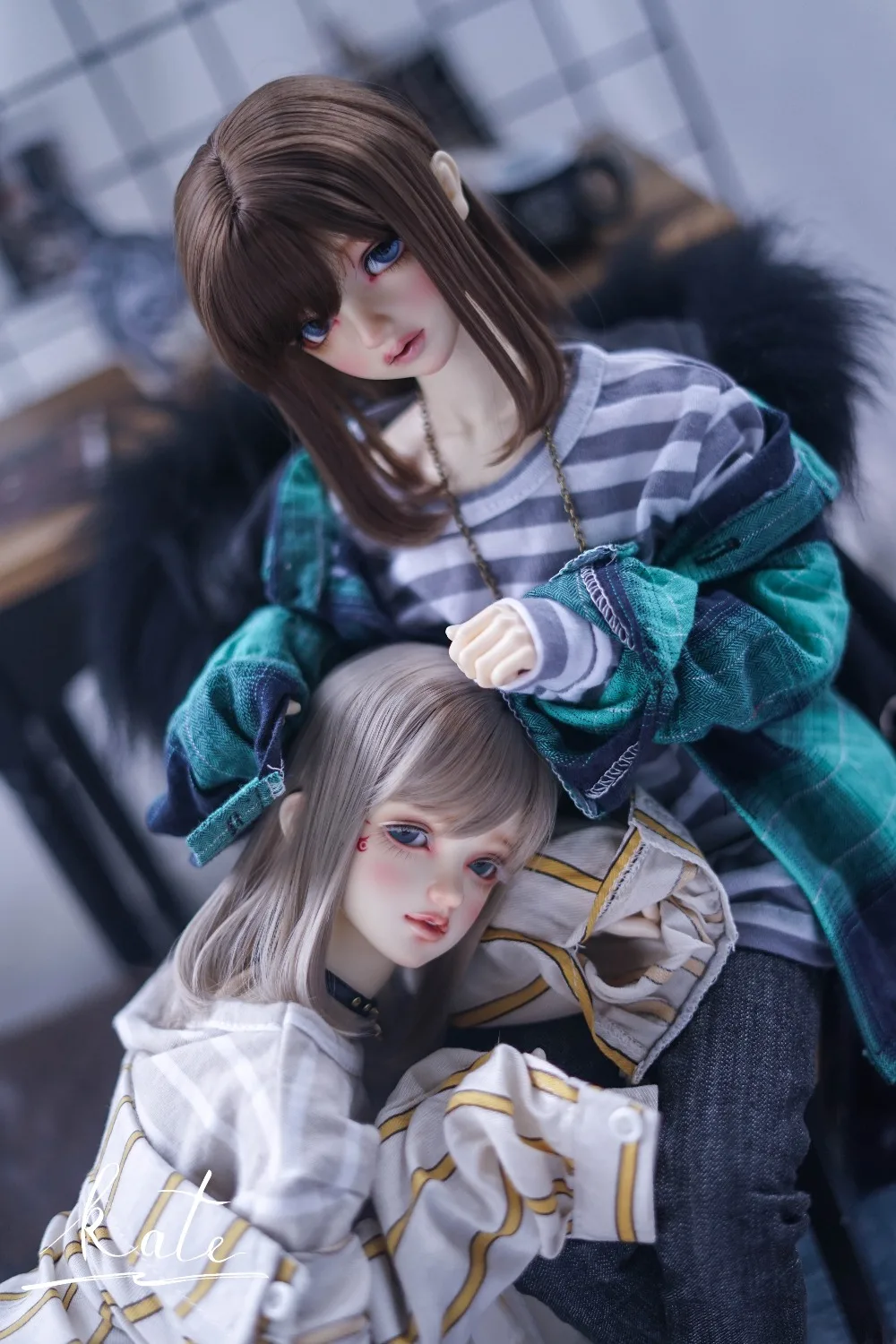 BJD Кукла Одежда для 1/3 1/4 1/6 MSD размер свободная Зеленая верхняя клетчатая нижняя