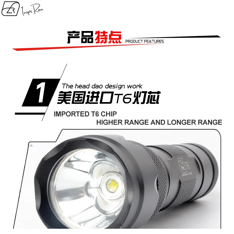 LED прямого заряда фонарик Перезаряжаемые затемнение факел Водонепроницаемый