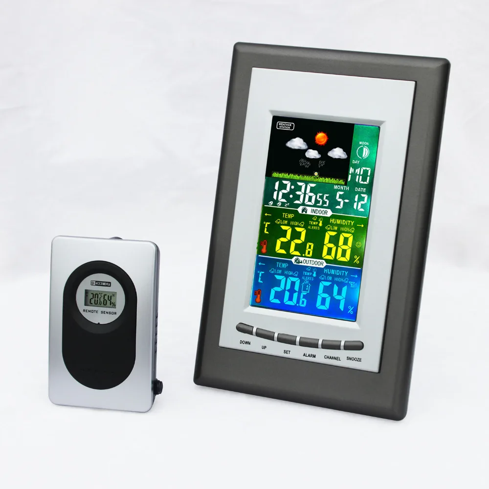 Цифровой термометр, гигрометр, крытый, открытый, lcd, цветной, беспроводной, метеостанция, часы, термо-гигрометр, измеритель влажности