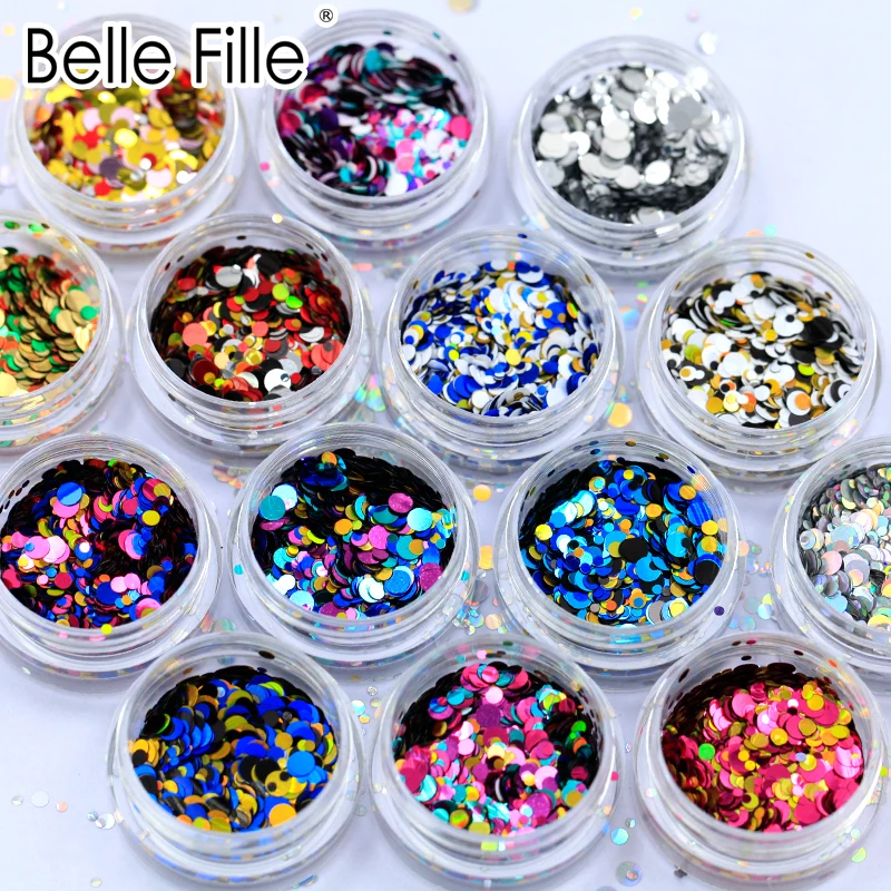Блеск для ногтей Belle Fille 14 цветов 1 г круглая форма лазерный магический эффект лак