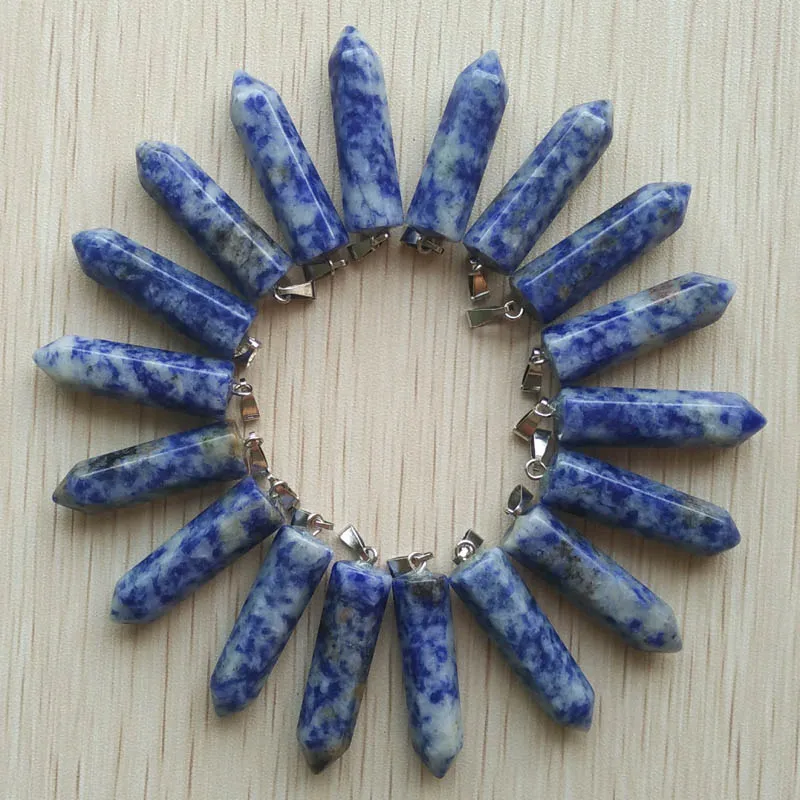 sodalite stone 24 шт./лот модная Горячая Распродажа подвески из натурального камня в ассортименте точка подвески шестиугольная колонна кулон - Окраска металла: sodalite stone