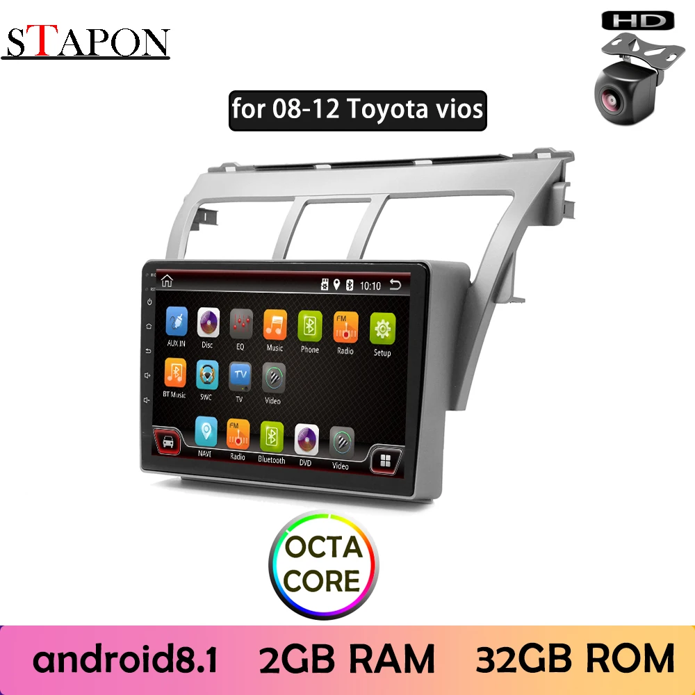 STAPON 9 дюймов для Toyota vios 2008 12 автомобилей Android8.1 2GBRAM Восьмиядерный навигационный