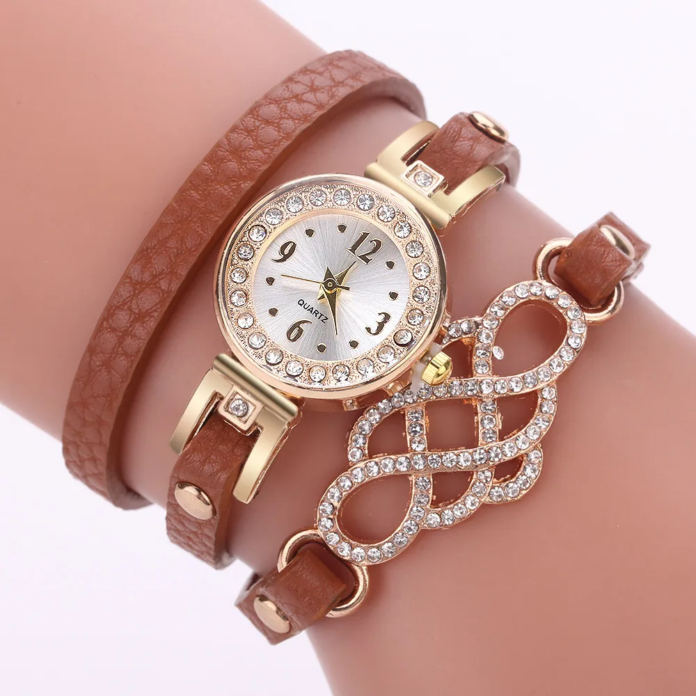 Женские часы 2019 кварцевые из искусственной кожи с заклепками и стразами браслет