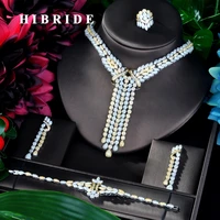 hibride big luxury long tassel double tone women wedding naija bridal cubic zirconia necklace dubai dress jewelry set n 848