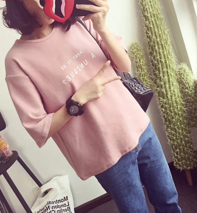 Summer Short Sleeve Soft T-Shirt New O-Neck Letter Print Loose Women T-Shirts Girls Lady T-Shirt Casual Student Tops Tee