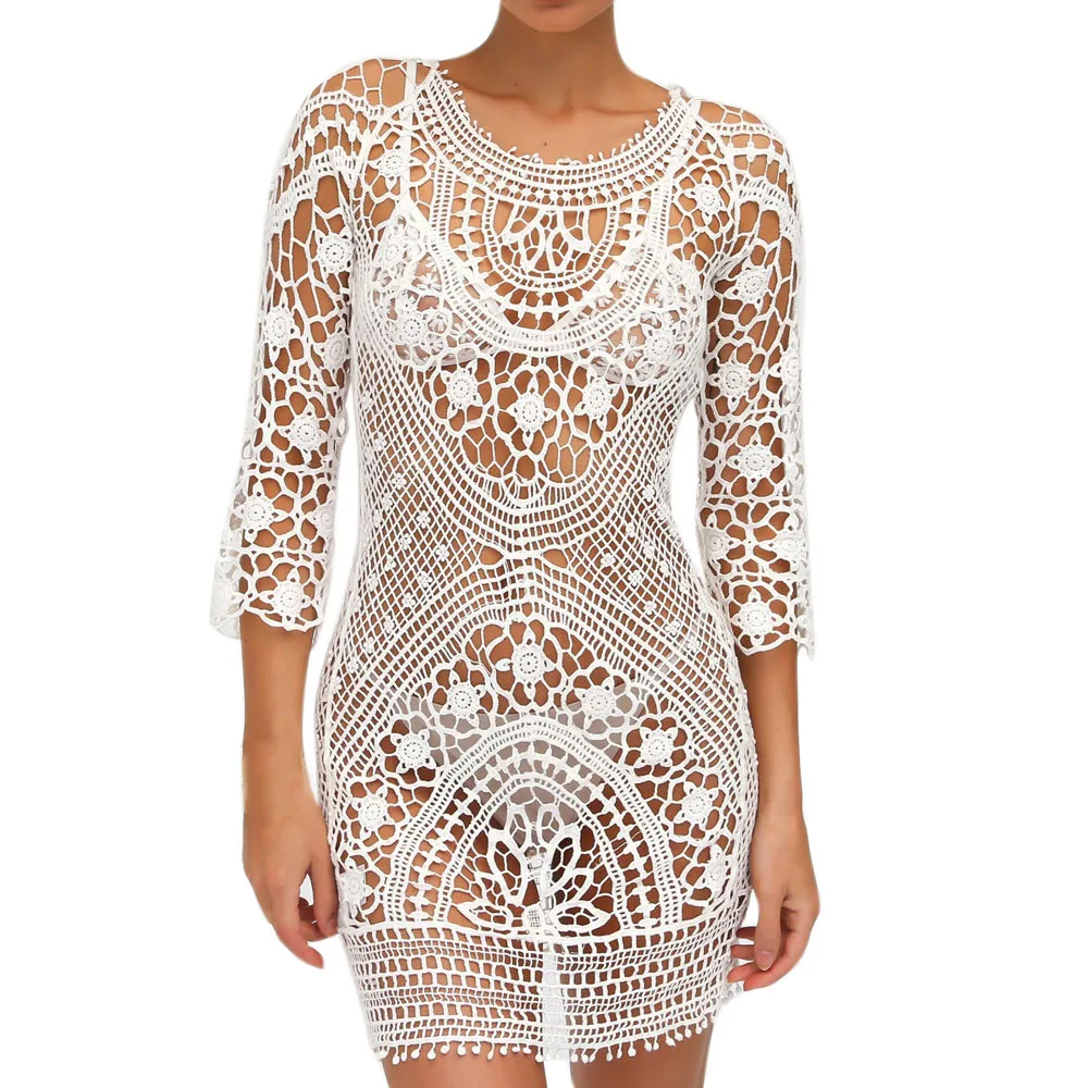 Женский купальник сексуальный покрывающий кроше трикотажный купальный костюм