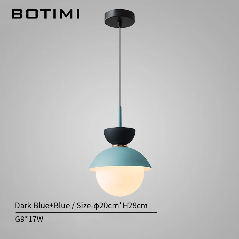 Dark Blue-Blue BOTIMI Modern LED Pendant Lights With Glass Lampshade For Dining Room Colorful Restaurant Hanging Kitchen Lighting Fixtures - Цвет корпуса: Dark Blue-Blue