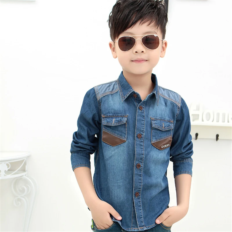 Джинсовая рубашка для мальчиков с длинным рукавом на весну и осень|boys shirts|boys clothes