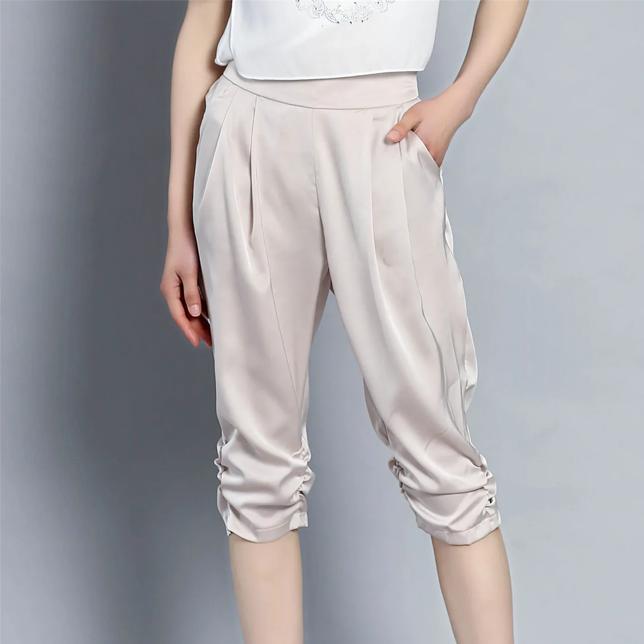 Женские атласные шаровары с высокой талией и эластичным поясом|satin trousers|harem pants