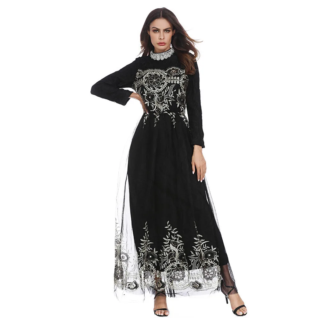 Платье большого размера платье с длинным рукавом в стиле абайя мусульманская для