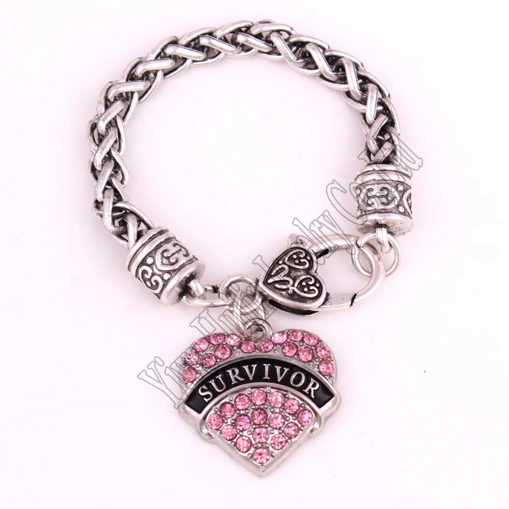 SURVIVOR Осведомленность Оповещение Медицинский знак Кристаллическое сердце Оберег с 15CM пшеничной цепью Застежка-Карабин Детские украшения на браслете.