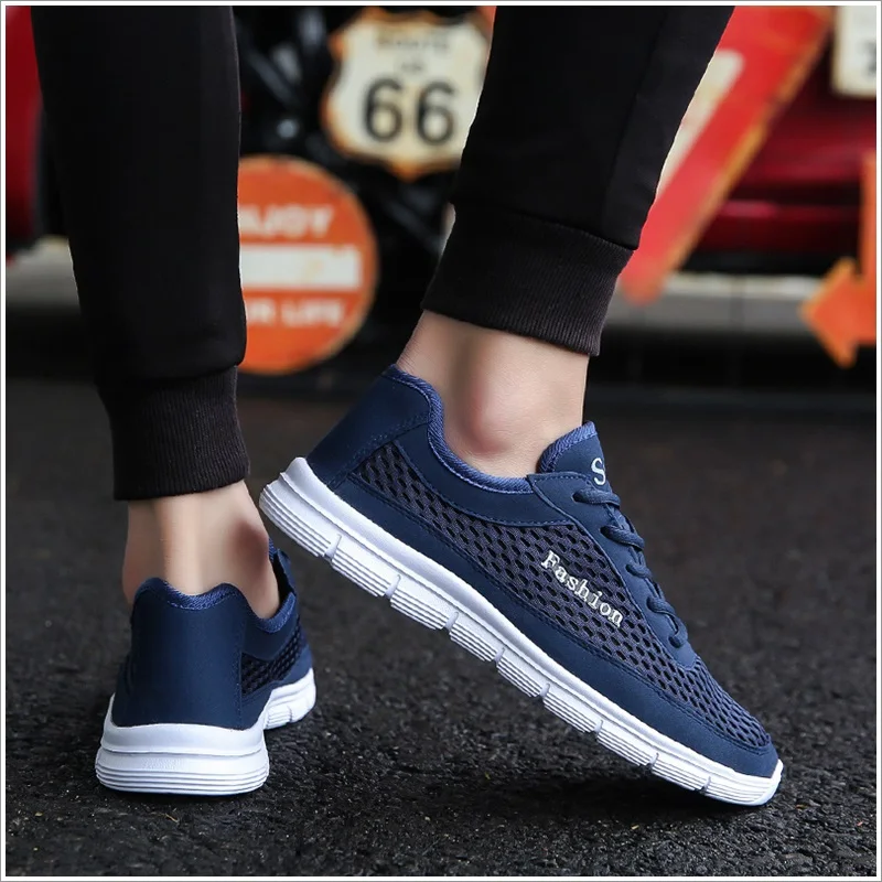 New Solid Color Men Summer Casual Shoes Breathable Light Male Mesh Sneakers Black Blue Grey | Обувь