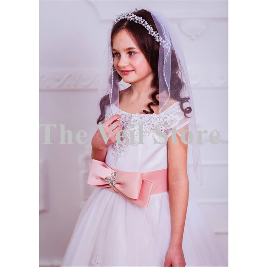 Фата с гребнем для первого причастия девочек свадебная короткая белая вуаль