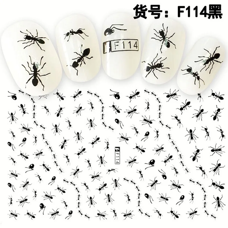 F114 black Самоклеющиеся наклейки для ногтей в виде насекомых, наклейки для ногтей, украшения для маникюра, искусственные ногти, аксессуары, Бабочка, стрекоза, пчела - Цвет: F114 black