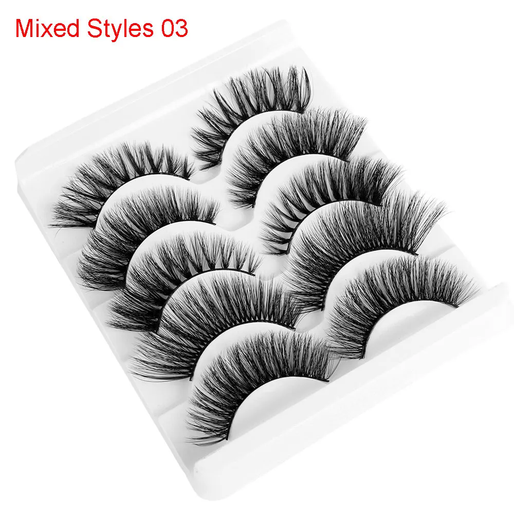 Mixed Styles 03 5 пар смешанных стилей накладные ресницы 3D норковые волосы Wispy полный объем Natrual Lashes Пернатые расклешенные различные упаковка Lashes H - Цвет: Mixed Styles 03