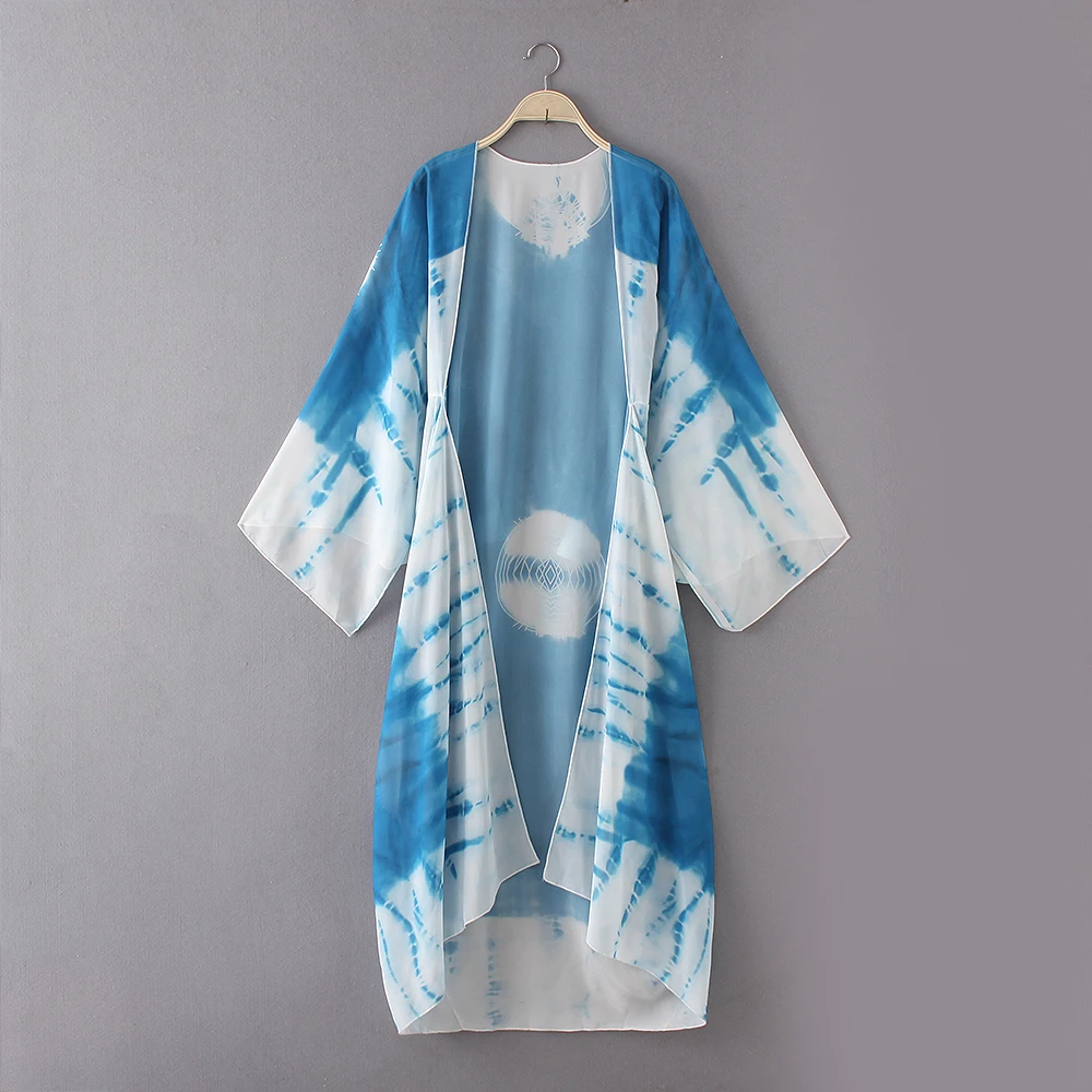 IASKY новинка 2019 шифоновые пляжные накидки с принтом туники ретро кафтан бикини