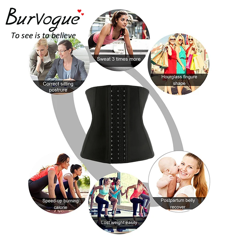 Burvogue Corset Abdominal Belt Compression Latex Waist Cincher Underbust Body Shaper Fajas Sweat Trainer Plus Size | Женская одежда