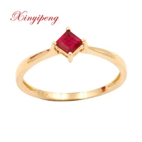 xin yi peng 18 k yellow gold inlaid natural square ruby ring 3 43 4 mm women ring simple and easy fine