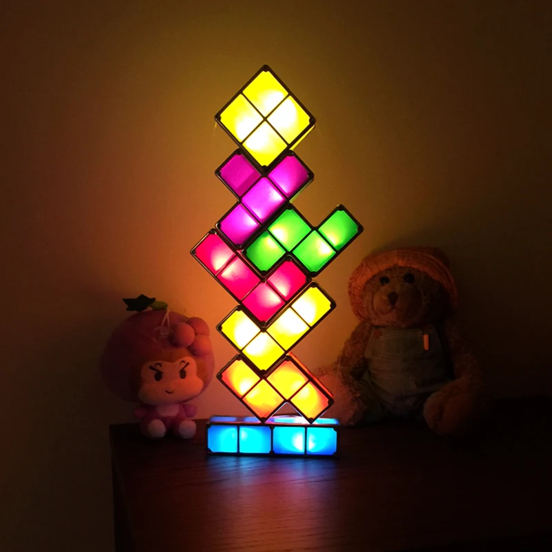 DIY Tetris Puzzle Light конструктор блок Штабелируемый светодиодный ночник настольная