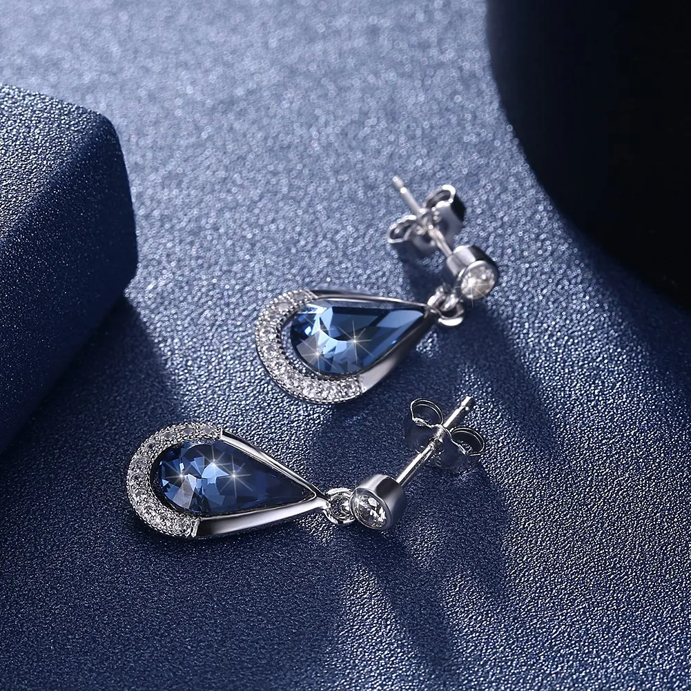 INALIS 925 Stering Серебро кристаллами от Swarovski капли воды синий кулон поп Стад Серьги для