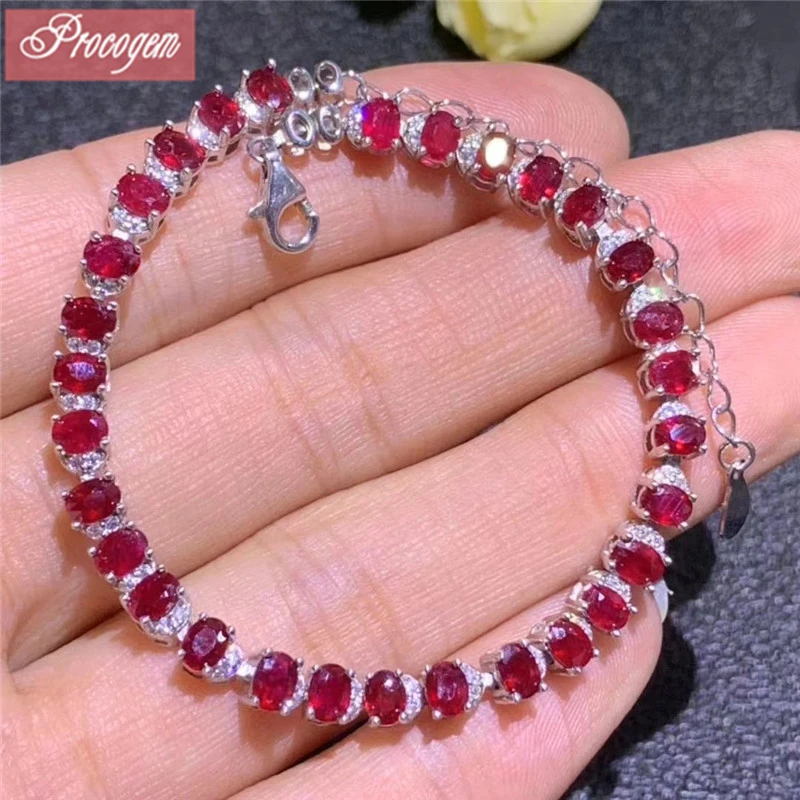 

Natural Ruby Bracelets 3x4mmx30pcs gems Luxurious Genuine Gemstone Chain Bracelets for women S925 fine Jewelry Free Shipping #75