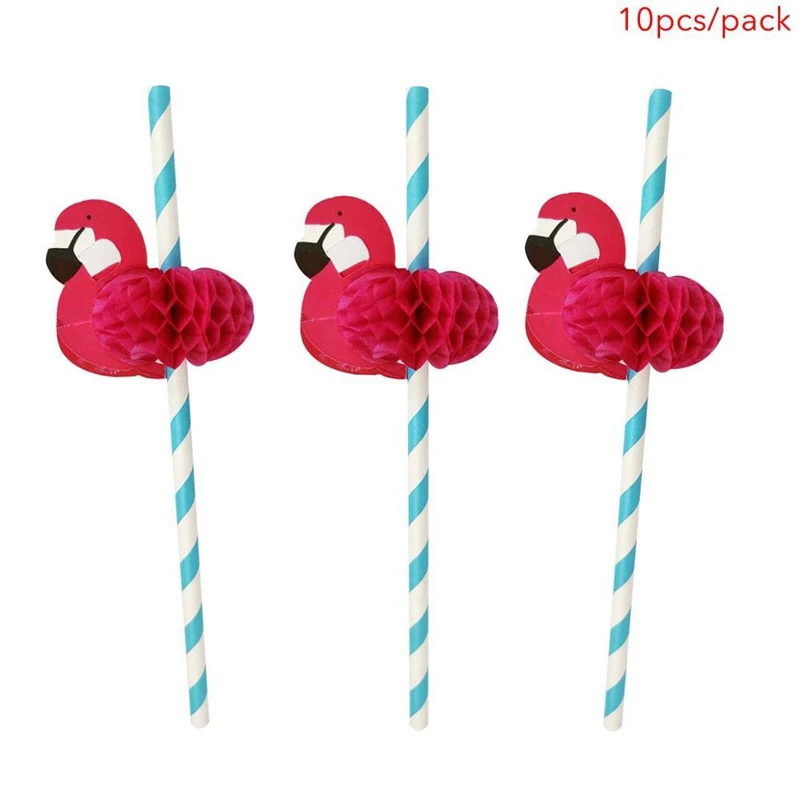 10pcs paper straws 1 Одноразовая тарелка с фламинго, набор свадебной посуды, бумажный стаканчик, украшение для дня рождения, детский фламинго, ананас, принадлежности для душа - Цвет: 10pcs paper straws 1