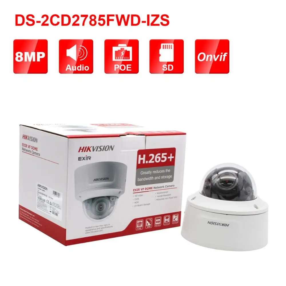 Hikvision 8MP (4 K) купольная PoE IP камера с аудио дома/наружного видео CCTV видеонаблюдения
