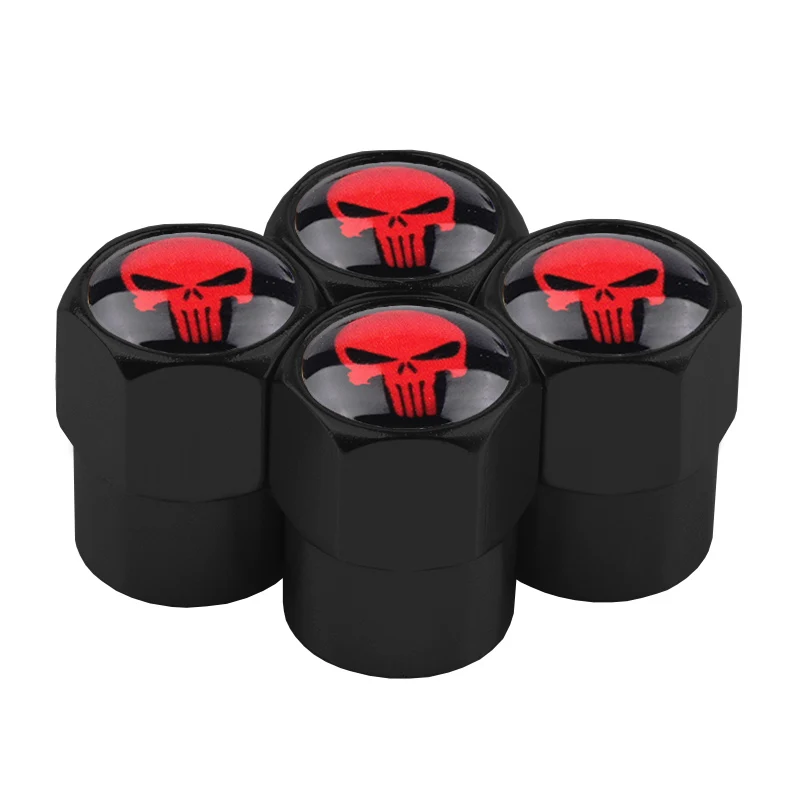 Black Red 4x автомобильный Стайлинг из нержавеющего алюминиевого сплава Каратель Череп автомобильные шины колпачки для клапанов Колеса Шины Клапаны шток шины воздушный колпачок аксессуары - Название цвета: Black Red