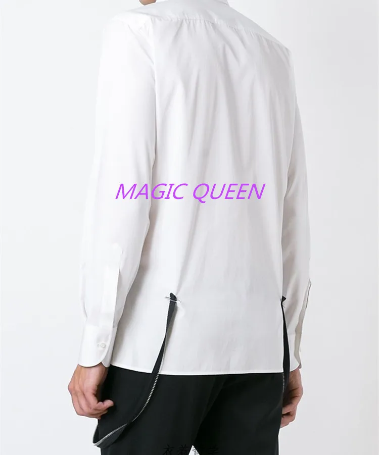 2017 Мужская одежда Весенняя рубашка белая с длинным рукавом на молнии дизайн
