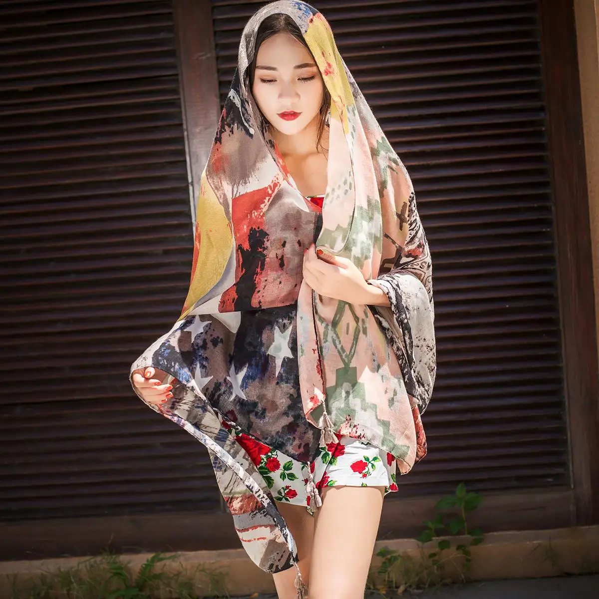 Summer Fashion Grid Shawl Scarf Travel Sunscreen Beach Towel | Аксессуары для одежды