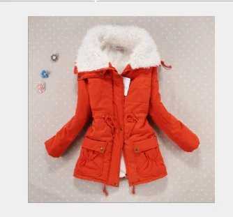 Orange Red Новинка, зимнее пальто для женщин, приталенная, размера плюс, верхняя одежда, средней длины, ватная куртка, толстая, с капюшоном, хлопок, ватная, теплая, хлопковая парка - Цвет: Orange Red