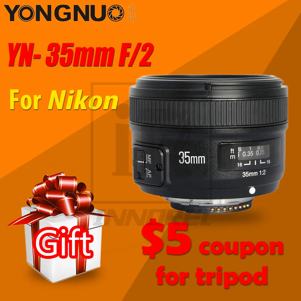 Широкоугольный объектив YONGNUO YN 35 мм F2.0 F2N AF/MF с фиксированным фокусом для Nikon F Mount