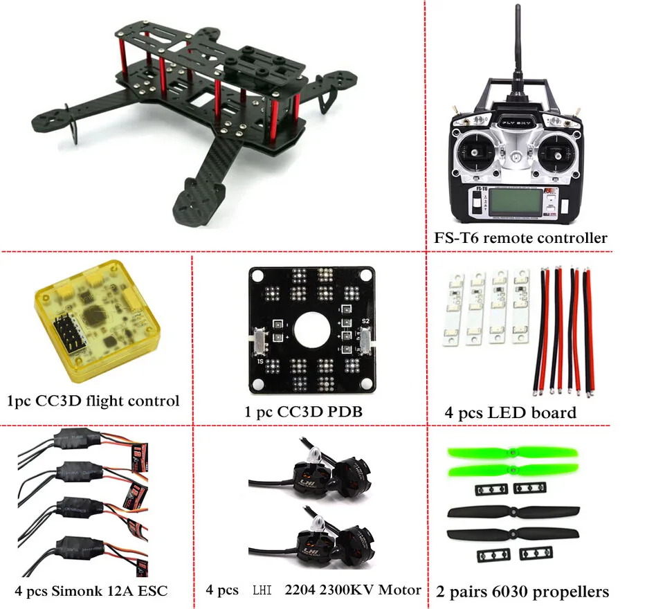 Углеродного Волокна Мини C250 QAV250 Мультикоптер Кадров Двигателя 12A Esc CC3D Полет