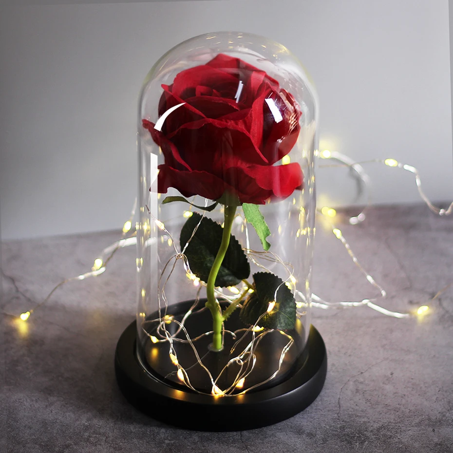 LED Eternal Flower Immortal Flora Light Up Dome Beauty and The Beast Rose In A Flask Valentine's Day Birthday Christmas Day Gift