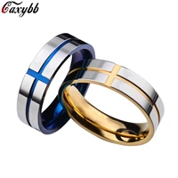 6mm engagement ring for women stainless steel gold blue cross couples ring lovers promise wedding bands