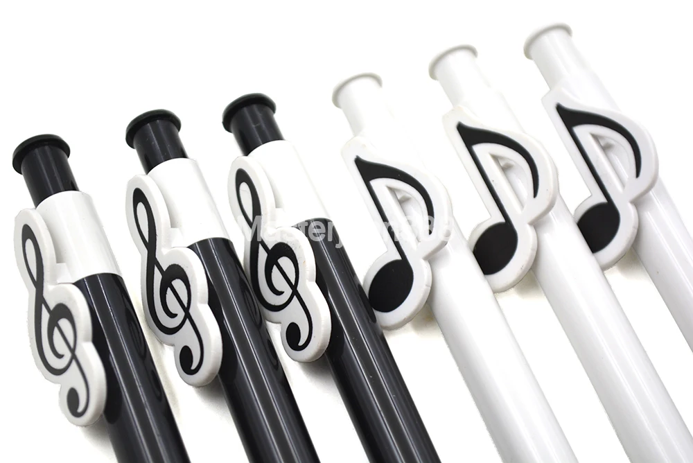 6 шт. пианино музыка Note Treble Clef Paper Ball Point Pen Blue Refill Push on Building Студенческая коллективы